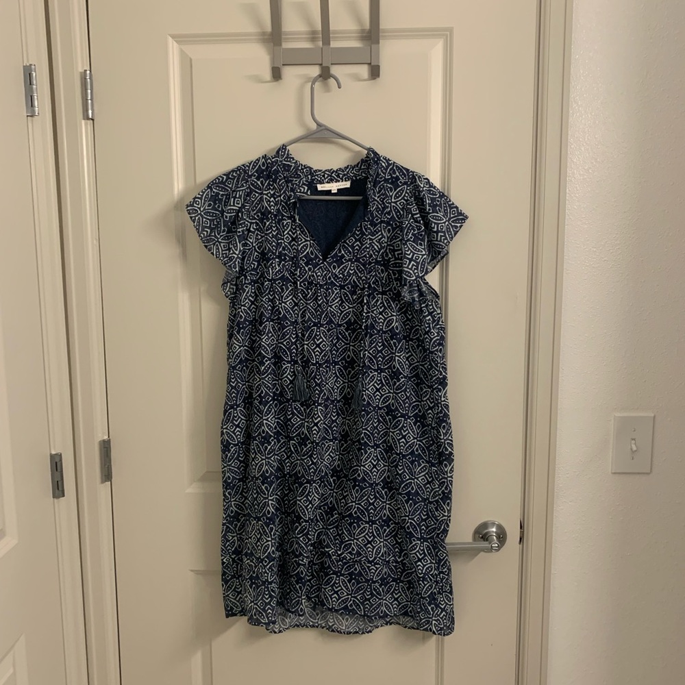 Melissa Newton | Blue and White Ruffle Sleeve Dress